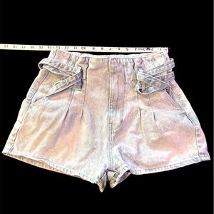 Denim Belted Light Wash High Rise Shorts